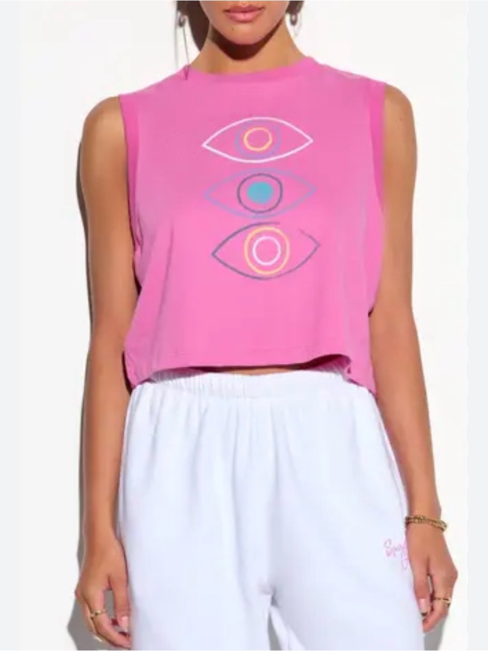 Like new! Spiritual Gangster Pink Graphic Evil Eye Crop Tank Top